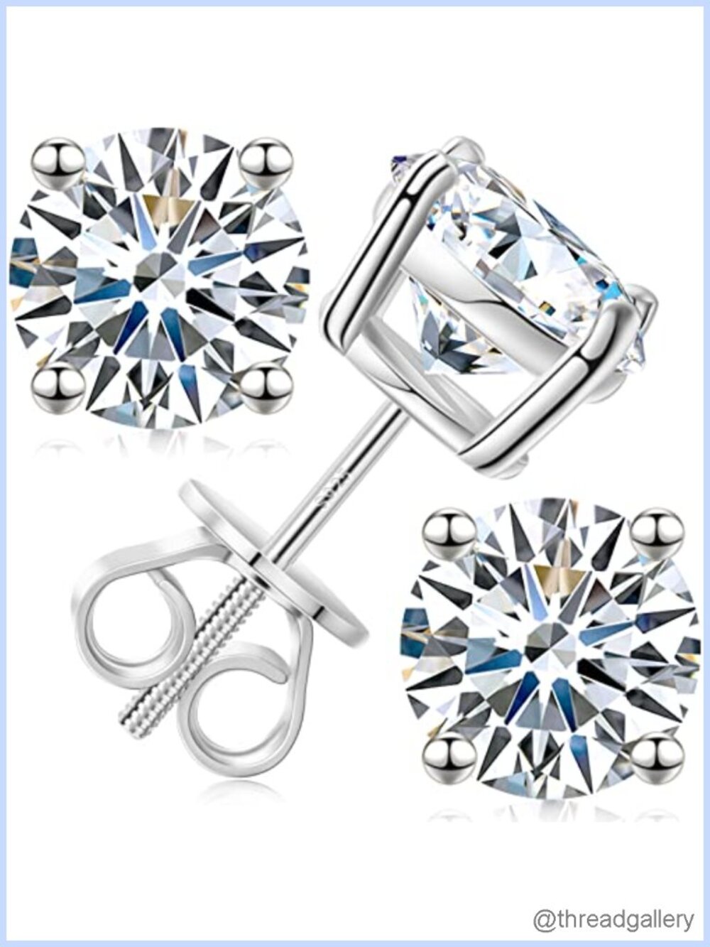 Moissanite Stud Earrings Screw Back 925 Sterling Silver 18K Gold Plated